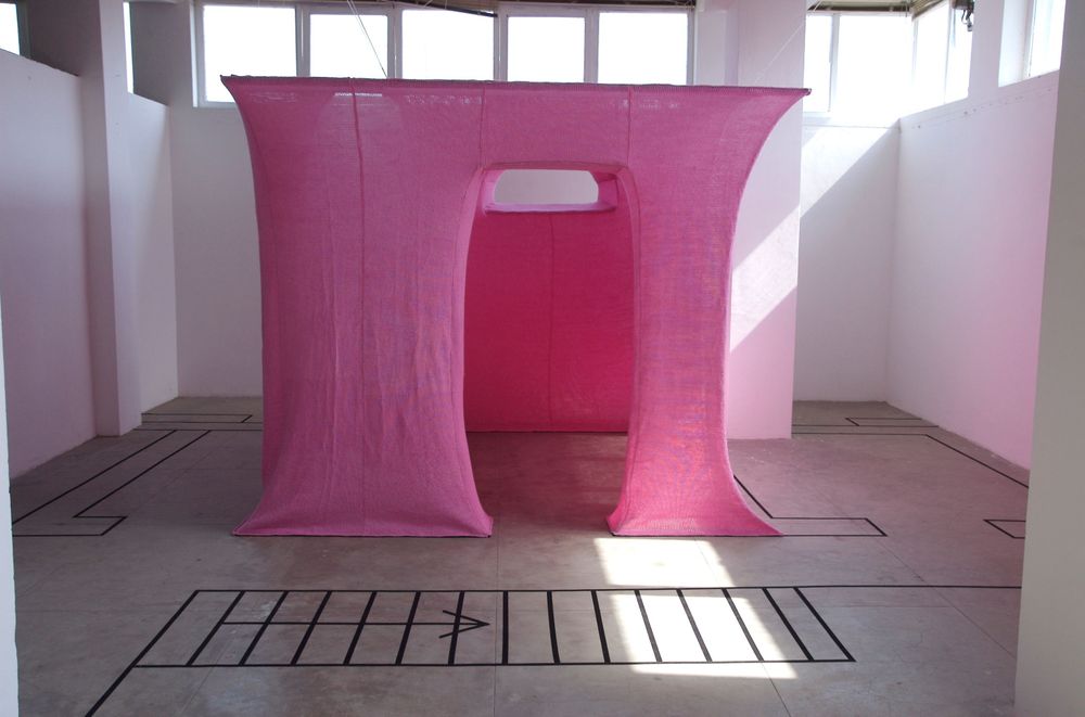 Cell, 2009. knitted wool and Velcro tape. life size. Installed in the Arts Counsel, Kathmandu, Nepal