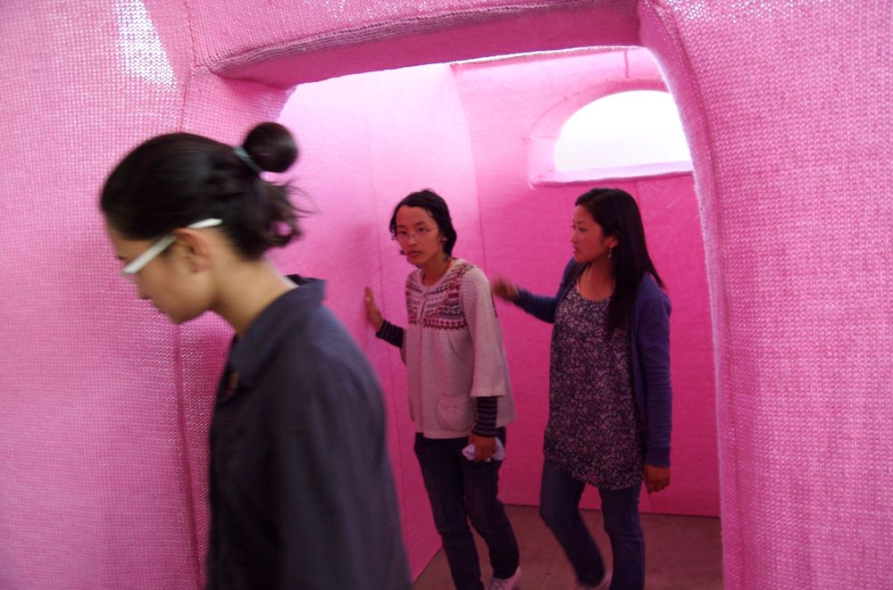 Cell, 2009. knitted wool and Velcro tape. life size. Installed in the Arts Counsel, Kathmandu, Nepal