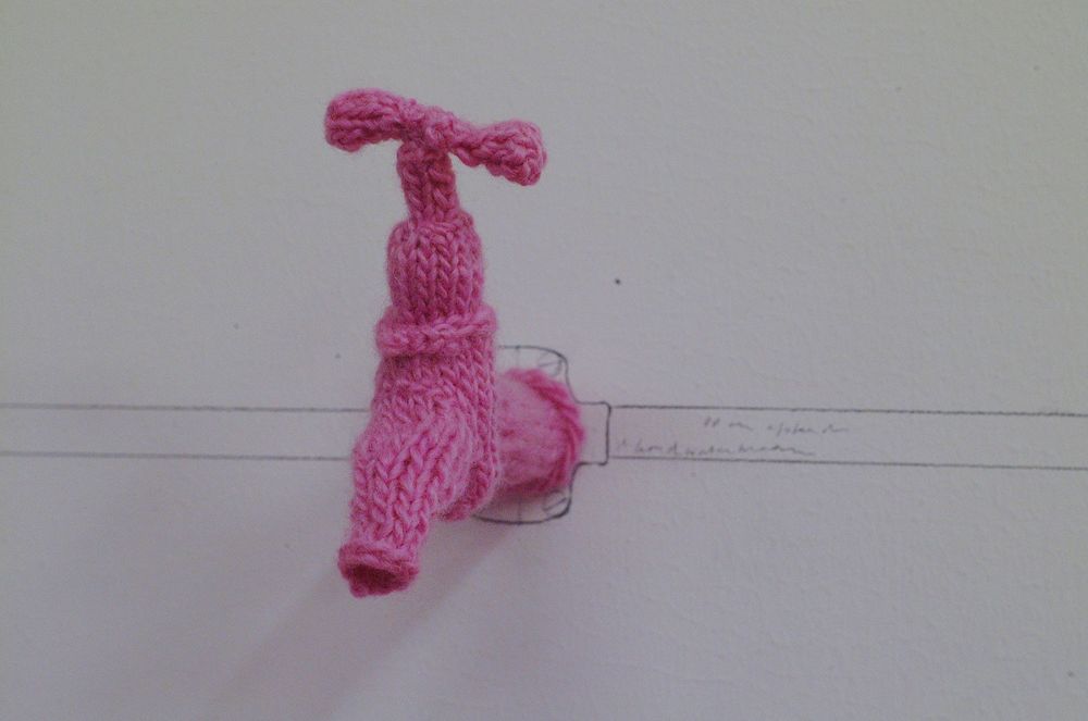Kitchen, 2007. detail, hand knitted wool and pencil on wall. First version of the work