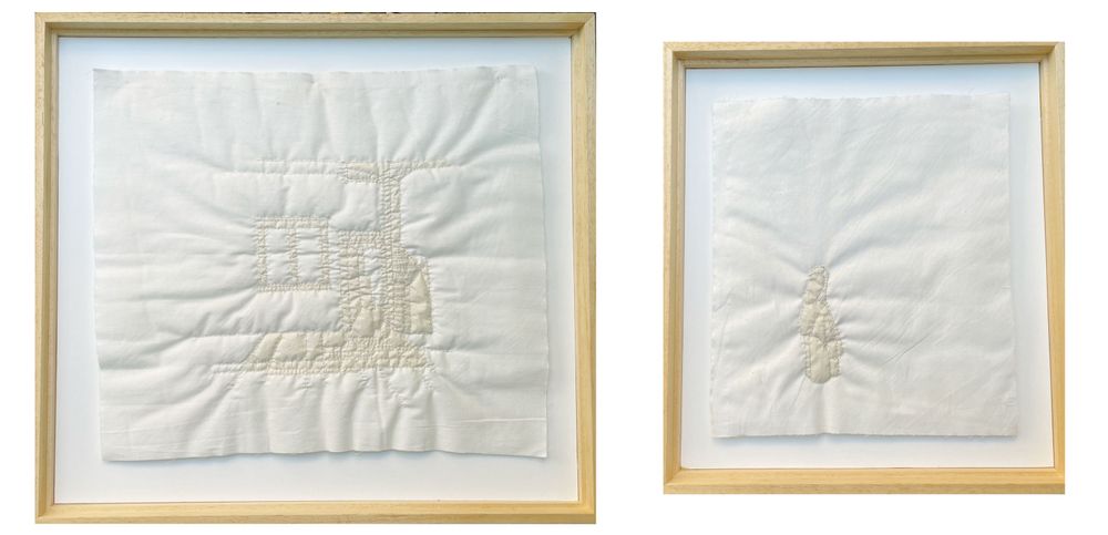 House Wife (Linnenkast, PdH 1663), 2011,  40 x 36 cm and 25 x 28 cm (diptych), patted cotton, pattern paper, pencil and embroided