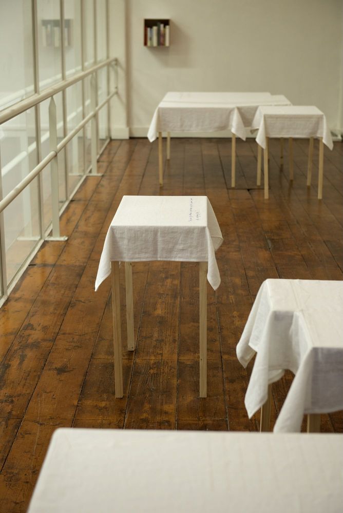 Borduren Wonen Denken 2014/2016 - overview installation - 5 tables and embroided table cloths