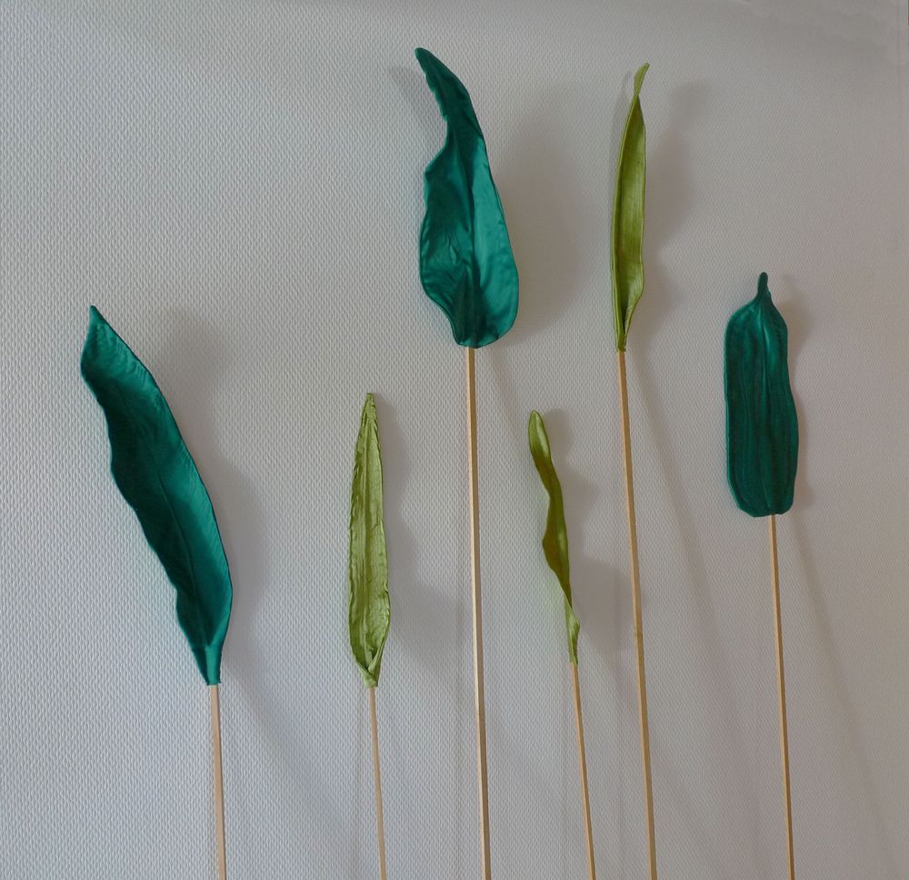 Leaves for Meriam, 2021. silk leaves, based on botanical illustration from 'Metamorphosis insectorum Surinamensium'