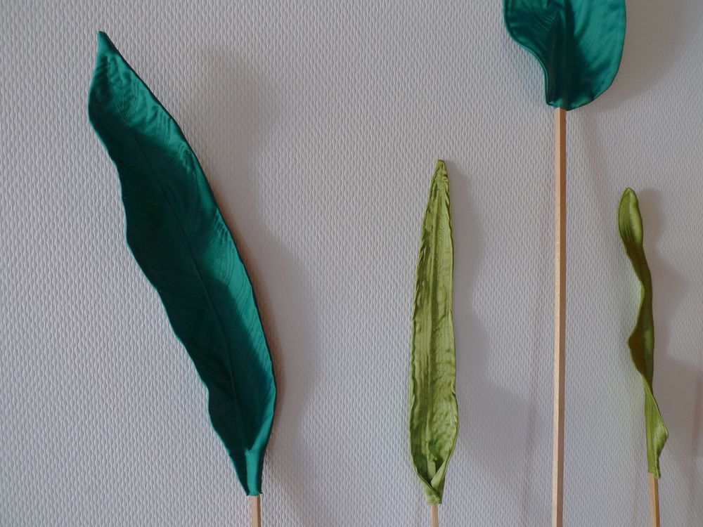 Leaves for Meriam, 2021. silk leaves, based on botanical illustration from 'Metamorphosis insectorum Surinamensium'